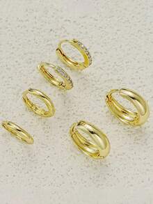 6pcs Minimalist Earring Set, Suitable For Women's Daily Wear - Yellow Gold - View 2