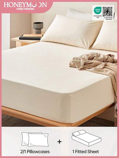2/3pcs Solid Color Fitted Sheet, Mattress Protector, Mattress Cover For Bed, Deep Pocket Bed Sheet, Soft And Breathable, For All Size Bed -Twin, Full, King, Queen Size Sheet 14inch/35cm Deep Pocket Machine Washable, Oeko-Tex Certified