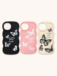 Luxury Butterfly Fashion Phone Cases Butterfly Print Matte Wave Edge 3pcs Creative Soft Case Compatible With IPhone & Galaxy Phones Spring Gift Birthday - Multicolor - View 20