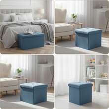 Taburete de almacenamiento, taburete plegable, acolchado con funda, taburete de noche y taburete para cambiar zapatos, adecuado para sala de estar, área de entrada, dormitorio, taburete tipo caja de almacenamiento en dormitorio, 3 tamaños y 5 colores para elegir. - Azul - Ver 6