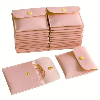 5个装首饰收纳袋，多种颜色可选，按扣式封口，适用于戒指、吊坠、项链、手链和小饰品，柔软轻便，旅行首饰收纳套装，带独立保护隔层，小巧便携，适合居家、旅行、礼品包装、特殊场合送礼、婚礼回礼、节日礼物、周年纪念、生日、旅行必备、日常使用、零售展示等。