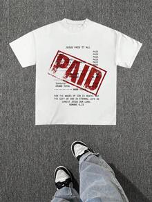 Jesus Paid It All Religious Statement Graphic Tee Crew Neck Short-Sleeve Washed Tees, 230g Cotton Soft T-Shirt, Gender-Neutral T-Shirt,Suitable For Daily Commute - 白色 - 查看 1