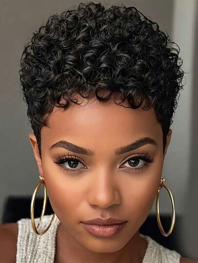 Synthetische kurze Pixie-Cut-Perücken, lockige Welle, klebefrei, kurze geschichtete Pixie-Cut-lockige Perücken mit Pony, natürlich für den täglichen Gebrauch