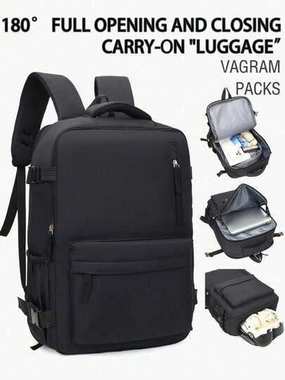 Mochila unisex, bolsa de viaje de gran capacidad para vacaciones de verano, con múltiples compartimentos para guardar zapatos, multifuncional con puerto USB, adecuada para viajes de negocios, viajes, campamento, bolsa para portátil, práctica bolsa escolar de unicolor de nailon, de estilo minimalista