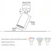 Luminária de teto giratória 360° em preto e branco, ideal para salas de exposições e escritórios. Mini luminária pendente com base para lâmpada GU10 substituível, perfeita para salas de estar, salas de jantar, lojas e cafés (lâmpada não incluída).