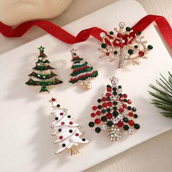 1枚圣诞树胸针，可爱ins风圣诞翻领别针配饰，适合装饰衣服、围巾、背包、外套，珐琅别针，圣诞节