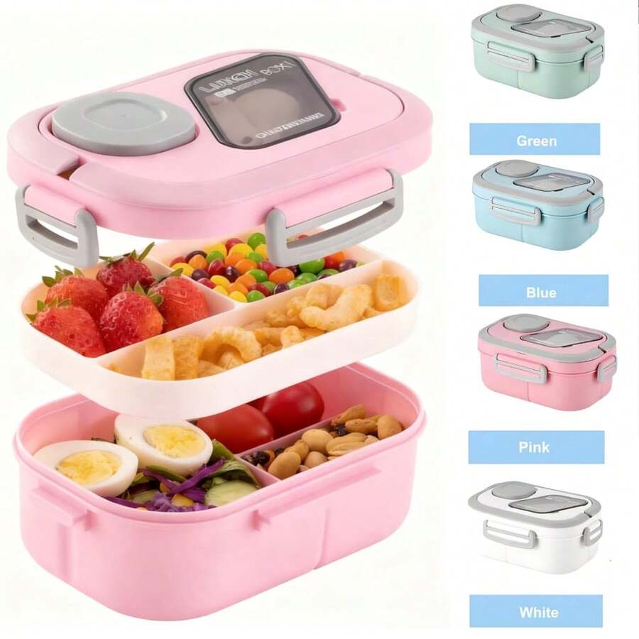 40.5 Oz.Large Salad Bowl,1 Adult Bento Box, Salad Container, Large Salad Bowl, Bento-Style Tray For Toppings, 3 Oz. Sauce Container For Dressing, With Reusable Fork And Knife - Nhiều màu - Xem 1