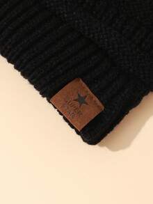 3pcs Kids Winter Knitted Hat Set, Boys Girls Toddlers Knit Beanie, Scarf, Gloves Warm Lining Outfit - Black - View 3