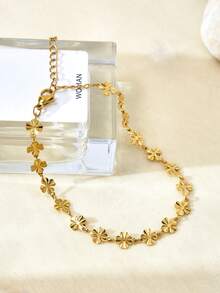 TONSI 1pc Fashionable High-End Delicate Minimalist Chic 18K Gold Plated Stainless Steel Four-Leaf Clover Inlay Bracelet, Suitable For Holidays, Daily Wear, Work, Parties, Gatherings, Women's Jewelry - Gold - View 5
