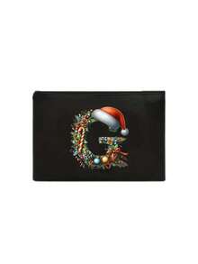 圣诞树字母A-Z系列纯色化妆包，可爱复古简约时尚字母图案印花收纳包，圣诞礼物，小物件收纳化妆包，多功能收纳包，指甲油收纳包，时尚化妆品收纳包，洗漱包，手提包，轻便折叠收纳包，简约购物袋，教师礼物手提包，护士、医生、教师收纳包，适合个人旅行化妆品收纳 - 彩色 - 查看 25