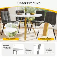 Round Dining Table (80*80*75cm), Kitchen Dining Table, Round Coffee Table For 4 People, Suitable For Dining Room, Living Room, Metal Table Legs, White Maple Pattern And Gold Table Legs - 白色+金色+MDF+金屬 - 查看 9