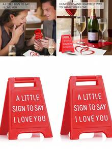 Acrylic "I Love You" Desk Sign - Modern Design, White Text, Ideal For Office Decor, Gift For Couples, Friends And Family | Modern Acrylic | Clear Text Plaque, Love Decoration, Valentine's Day Display, Valentine's Day Gift, Valentine's Day Decor - Red - View 3