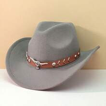 1 件男女通用复古西部牛仔帽，带公牛饰边，适合日常休闲穿着、西部牛仔派对。 - 棕皮鉚釘牛頭禮帽 - 查看 22