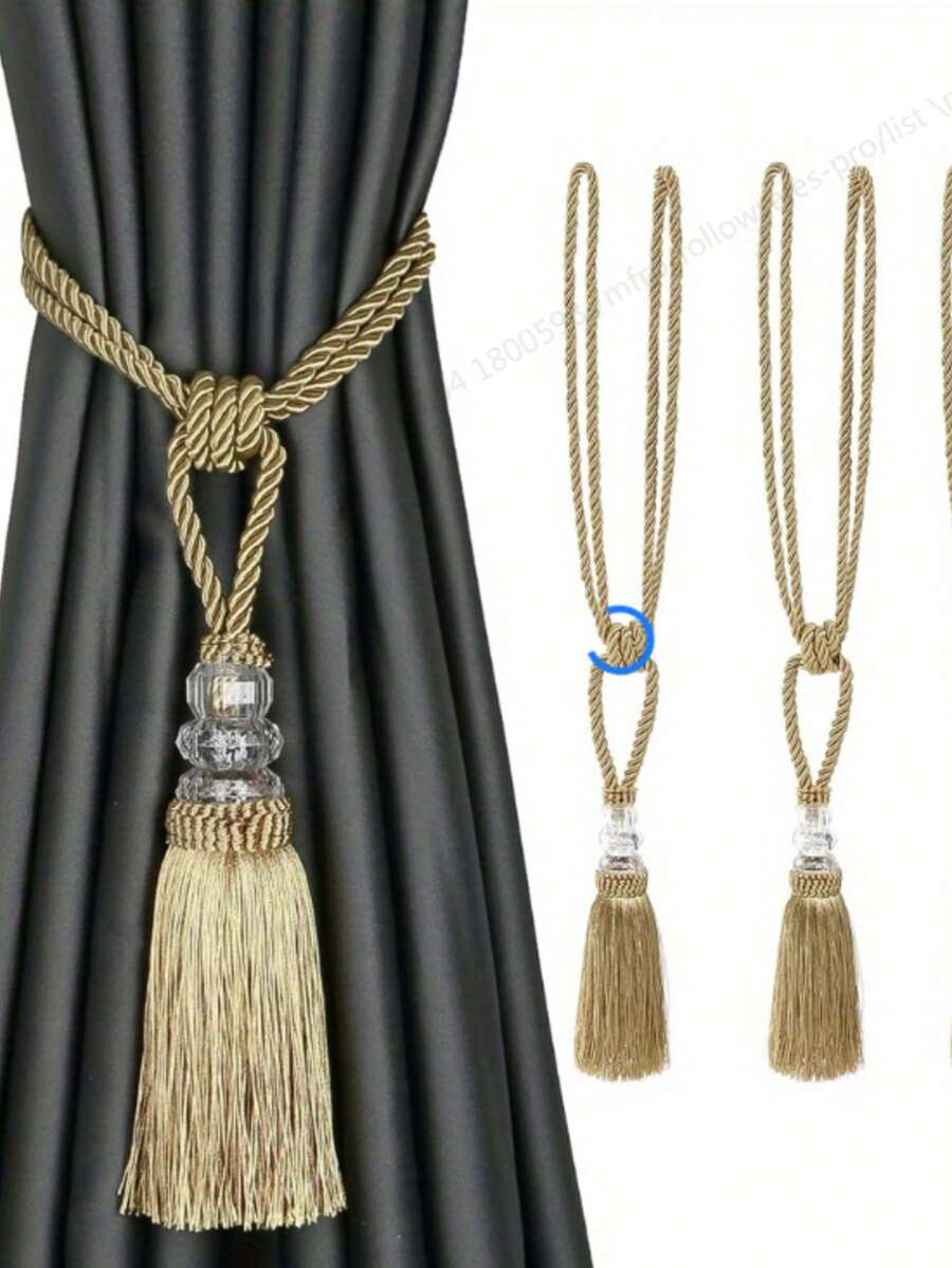 Elegantes franjas de cortina feitas à mão com detalhes em cristal e franjas multicoloridas - Decoração clássica para casa