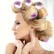 31pcs/Set Self-Grip Roller Kit, Including 18pcs Rollers, 12pcs Clips And 1pc Thermal Cap, Salon Quality Curling Rollers, DIY Hairstyle, No Heat Rollers - Pink - View 7