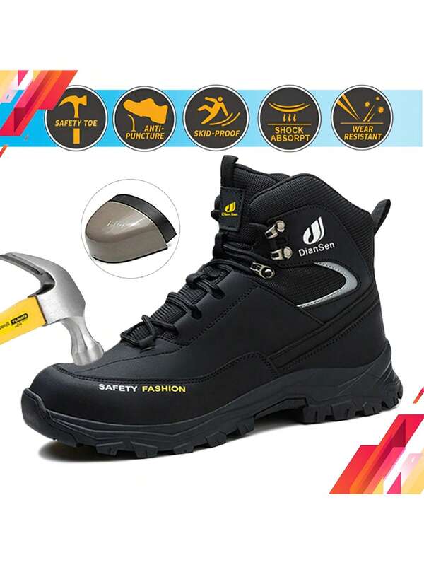 Dian Sen Scarpe di alte unisex, scarpe da lavoro leggere con punta in acciaio, scarpe di con punta in acciaio leggera, scarpe sportive da lavoro con bottone rotante facile da indossare, scarpe da lavoro e traspiranti, stivali da lavoro di con punta in acciaio anti-schiacciamento, scarpe da lavoro con punta in acciaio anti-perforazione, stivali di sportivi con punta in acciaio, resistenti all'acqua per uso all'aperto e trekking, scarpe da lavoro, stivali con punta in acciaio, scarpe da lavoro per uomo