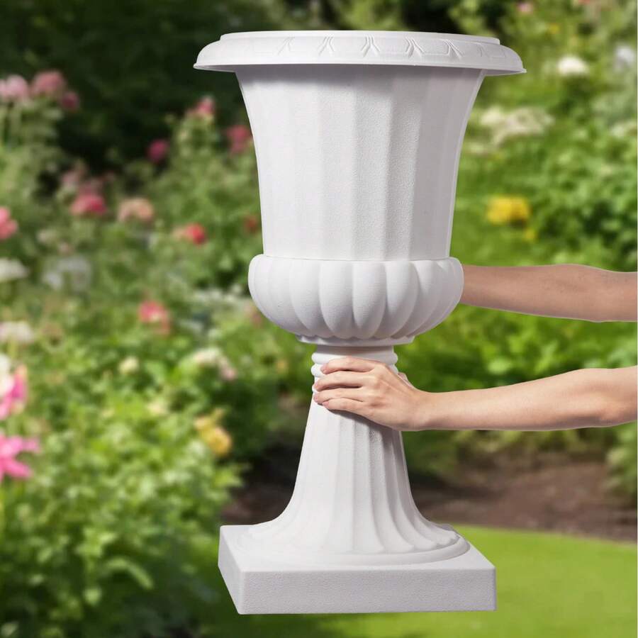Plastic Urn Planters, 15.8 X 26.4 Inch, 2 Pack White Classic Flower Pots Front Porch Planters, Indoor & Outdoor Vase For Wedding, Party, Event, Home, Stage, Garden, Balcony, Patio Decoration - trắng - Xem 1
