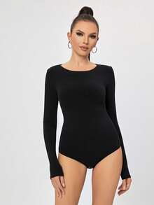 Women's Long Sleeve Tummy Control & Butt Lifting Shapewear Bodysuit Suitable For Wearing As Base Layers - Black - View 2