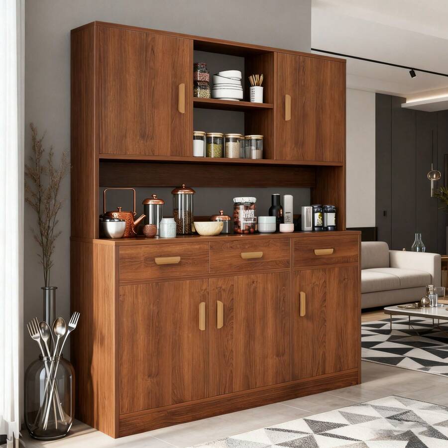 Gabinetes Organizador Cocina Mueble Para Microondas Bufetera Mueble con 5 Puertas - Marrón - Ver 1