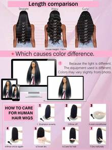 MECRY 36英寸长深卷曲巴西人发前额假发，无胶真人发，13x4高清蕾丝前额假发，湿润波浪蕾丝前额假发，预先拔毛真人蕾丝前额假发，女士款，180%浓密密度真人发 - 自然色&黑色系 - 查看 11