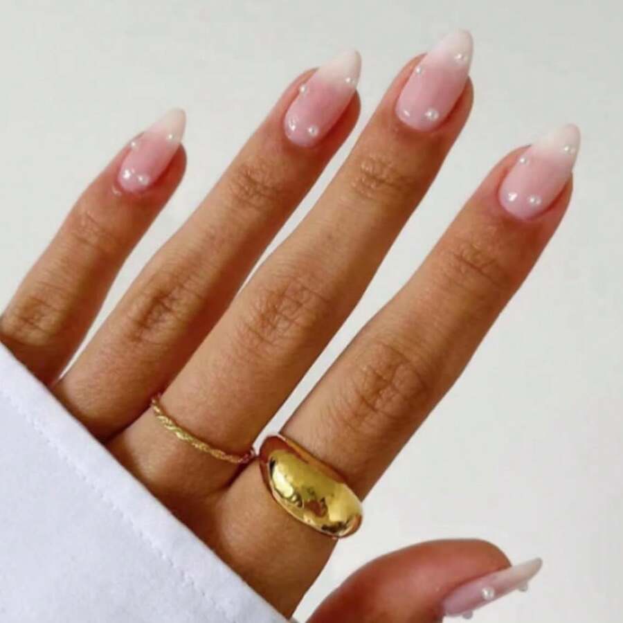 Pink Medium Press On Pearl Nails Gradient False Almond Nails Full Cover Acrylic Fake Nails For Women And FFgirls 24PCS{Inchcolor_nameinch:InchColor4inch} - 顏色4 - 查看 1