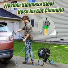 Female To Female Leader Hose For Hoses Reel, 10ft Metal Leakproof Short Garden Hose Connector, Heavy Duty 304 Stainless Steel Flexible Water Pipe For Outdoor Garden Watering Car Pet Cleaning{Inchsize_nameinch:Inch10ftinch} - 10英尺 - 查看 7