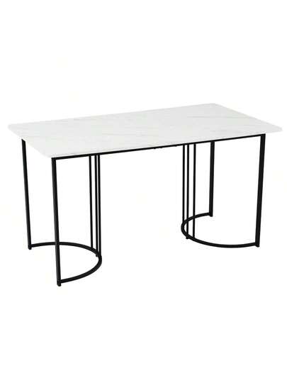 Dining Tafel 140 80 Cm (1 Piece), Moderne Kitchen Table, Metal Frame Rectangular Bloemen Pattern, Adjustable Legs Room Living Room, White/Black view 5