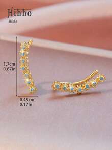SGIAWETA-Hihho 2pcs Elegant Long Tassel Cubic Zirconia Luxury Jewelry-Shaped Stud Earrings, Suitable Women Fashion Accessories-Birthdaygift - Vàng - Xem 6