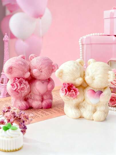 Valentine's Day Series Couple Bear Silicone Mold, Suitable For DIY Candle And Plaster Decoration Making, Valentine's Day Creative Decoration Mold, Easy Demoulding, Heat Resistant, Reusable, Applicable For Candle, Plaster And Resin Crafts, Ideal For Hobbyists And Confession Gifts, Suitable For Valentine's Day, Birthday Party, Aromatherapy