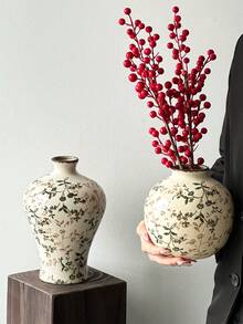 1个美式乡村风格裂纹陶瓷花瓶，复古花卉田园装饰花瓶，大容量壁炉架花瓶，适合插鲜花/干花，创意复古，节日派对装饰 - 彩色 - 查看 6