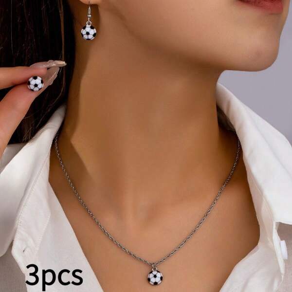 3pcs/Set New Soccer, Basketball, Volleyball Silver Needle Earrings, Niche High-End Design