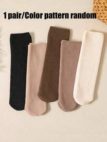 5 Pairs Of Solid Plush Lined Crew Socks, Simple Warm Unisex Snow Tube Socks, Suitable For Autumn And Winter, Women's Stockings And Socks, Fall