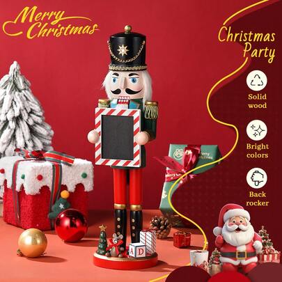 38cm Wooden Nutcracker Soldier Doll Statue, Christmas Gift, Mini Chalkboard Desk Decor, Christmas Decoration