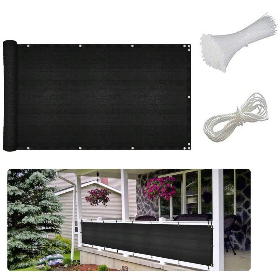 Pantalla de privacidad para valla de 90 cm x 5 m, para balcón, cubierta de privacidad, parabrisas para porche, terraza al aire libre, patio, balcón, para cubrir el sol, Valla de privacidad de 2.95 x 16.4 pies, cubierta de sombra de esgrima resistente para pared, jardín, patio trasero - Negro - Ver 1