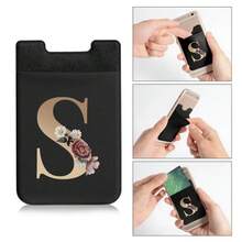 1pc Phone Wallet Stick On Phone Card Holder For Phone Back Pocket Adhesive Credit Card Cell Phone Sleeves Cell Phone Wallet Adhesive Phone Card Holder Stick On Wallet For Phone Case Phone Pocket Card Holder Personalized Golden Letter Pattern Suction Card Cover ,Suitable For Credit Cards, ID Card Stickers, Universal For All Mobile Phone Models