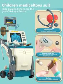 1pc Kids Doctor Playset, Medical Station Pretend Play Set For Boys And Girls, 29 Accessories With Lighted Mobile Cart, Eye Chart, Thermometer, Stethoscope, Pulse Oximeter, Great Gift For Toddlers