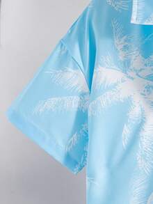 男童休闲印花拼接落肩短袖衬衫上衣和抽绳短裤套装（2件套），夏季 - 淺藍色 - 查看 6