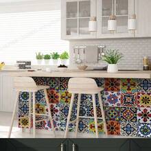 Pegatinas de azulejos con estilo floral vintage marroquí bohemio, calcomanías de azulejos de mosaico, pegatinas de pared retro