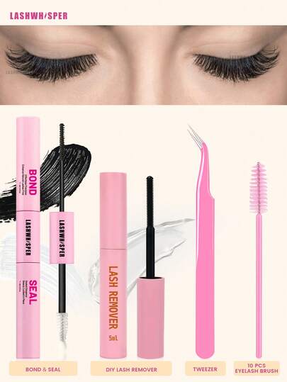 10ml Eyelash Glue Set (Tweezers And Brush) - 2 Bottles Of Cluster Eyelash Adhesive, Suitable For DIY Individual Eyelash Extension, Long-Lasting Waterproof Eyelash Extension Kit