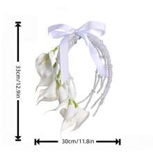 European Style Waterfall Bridal Bouquet With Calla Lily & Pearl Chain Elegant Handheld Flower Arrangement For Wedding, Bridal Photography & Wedding Decor - Hoa loa kèn trắng - Xem 4