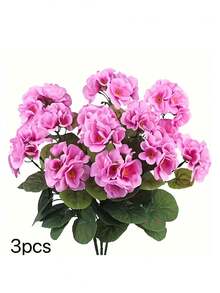 Geranios artificiales - Flores rosas realistas y hojas verdes. Para decoración tanto interior como exterior. Para decoración de bodas, jardines, porches, terrazas, cajas de ventana y macetas colgantes. Exhibiciones estacionales, resistentes a los rayos UV.