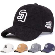 1pc Men's SD Letter Embroidered Corduroy Baseball Cap, Streetwear Casual Hat For Autumn/Winter Outings, Travel, Beach Vacation