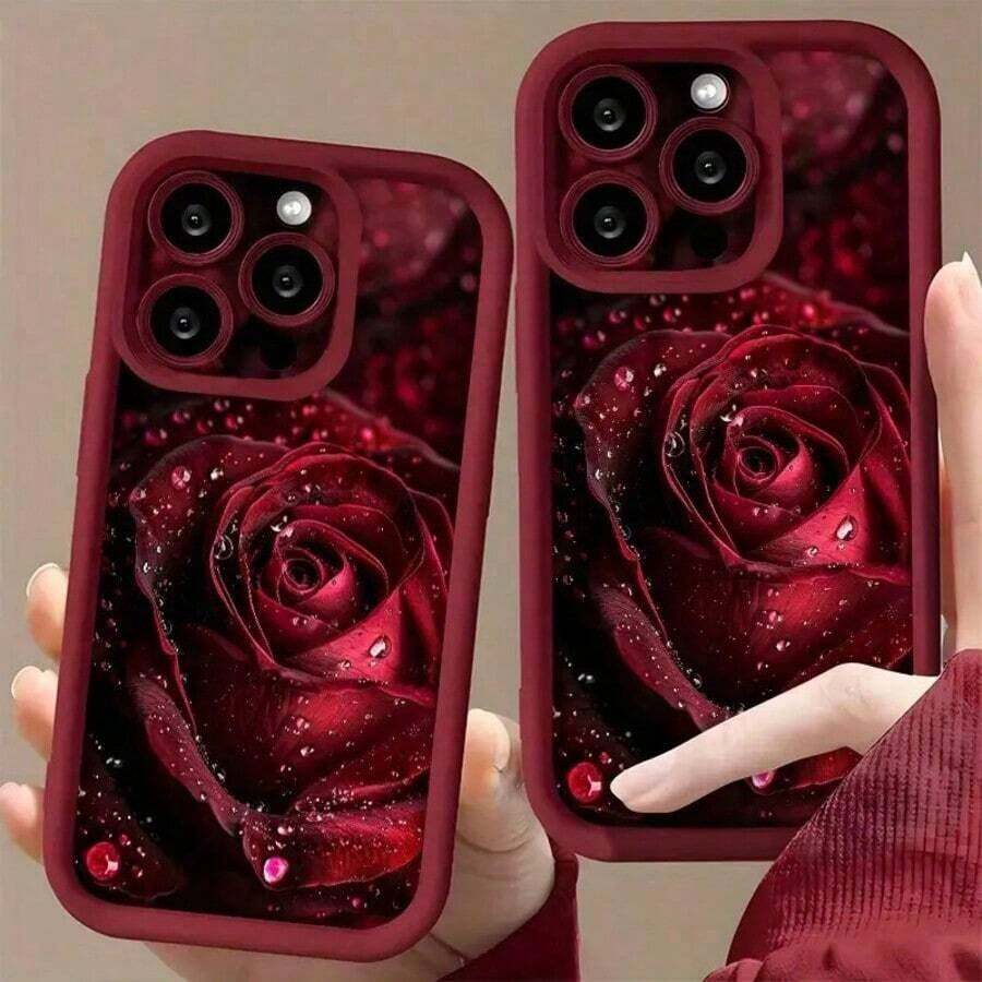 1pc Fashionable & Elegant Gradient Watercolor Romantic Raindrop Rose Flower Sky Eye Staircase Soft Phone Case, Compatible With IPhone 16/16 Pro Max, Infinix Smart 7, Spark Go 2024, Infinix Hot 40/40 PRO/SPARK 20 PRO, Galaxy S25 Ultra - màu đen - Xem 1