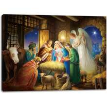2025 Christmas Canvas Wall Art Print 12" X 16" With Timer | LED Lighted Design - Nativity - View 1
