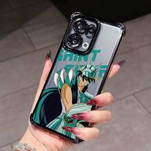 Funda de Teléfono de Lujo Creativa Estilo Anime Guerrero de Pelo Largo SHIRYU, Compatible con OPPO Reno 14, 14F, 13F, 12F, 11F, 13, 12, 11 F Pro 4G, 5G, Marco Electrochapado y Cubierta Trasera Transparente - Mezcla de colores - Ver 7