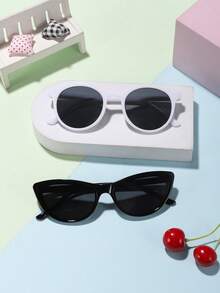 1 Set 2 PCS Youth 12-16Y Casual Basic Round Frame And Retro Personalized Cat-Eye Fashion Glasses Suitable For Holiday Outings, Outfit Matching, And Holiday Gifts