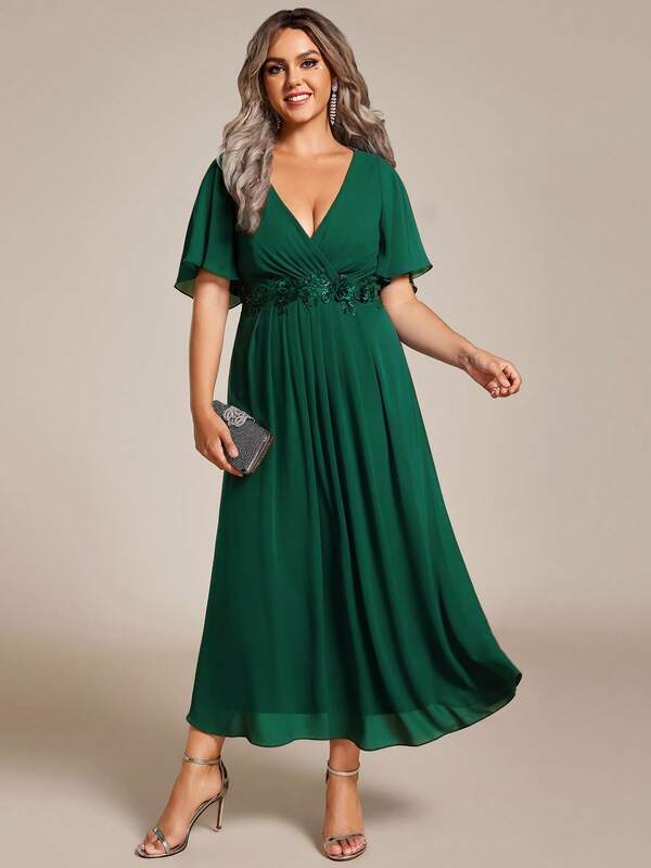 Plus Elegant Chiffon Appliques Dark Green Bridesmaid Dresses Fall Winter Weeding Guest Dresses For Wedding Formal Dresses