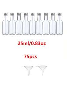 25 piezas Botellas de plástico mini, Capacidad 25ml, 50ml, 100ml, Tapa de rosca, Botellas de vino mini reutilizables, Botellas de licor, Botellas de jugo, Adecuado para boda, fiesta, accesorios portátiles de almacenamiento - Plateado - Ver 26