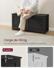 VASAGLE Banco Zapatero, Mueble de Zapatos40 x 100 x 46 cm, Pasillo, Dormitorio, Salón, Gris Carbón - Negro - Ver 7