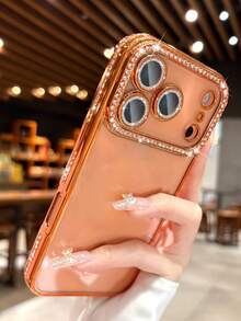 奢华电镀水钻透明手机壳适用于 17 Pro Max 17 Pro 16 15 14 13 12 Pro Max 14 15 16 Plus 11 17 13 闪光镜头保护套 - 橘色 - 查看 5
